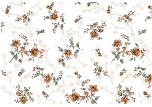 Obrusy na metre - Štýlový, hnedý kvetinový vzor v bielom - šírka 140 cm