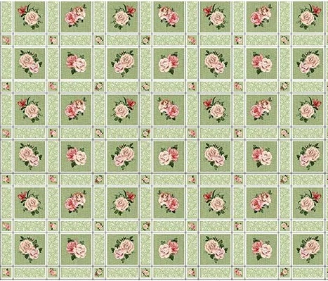 Obrusy na metre - Malé ružičky v zelených štvorcoch - šírka 140 cm