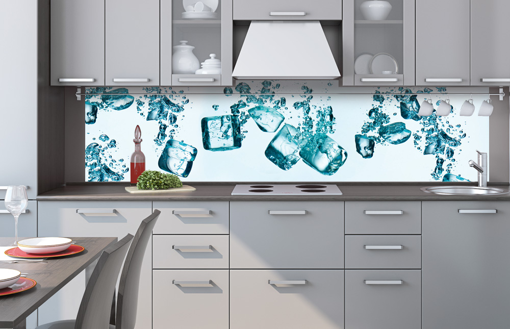 Kuchynská zástena z hliníkovej dosky - Ľadové kocky 60 x 260 cm
