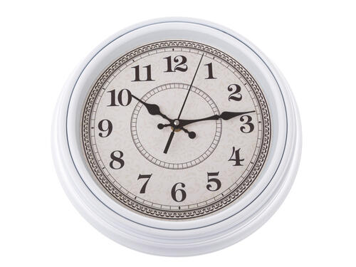 Nástenné plastové hodiny, 30,5 cm – Biele s ornamentom