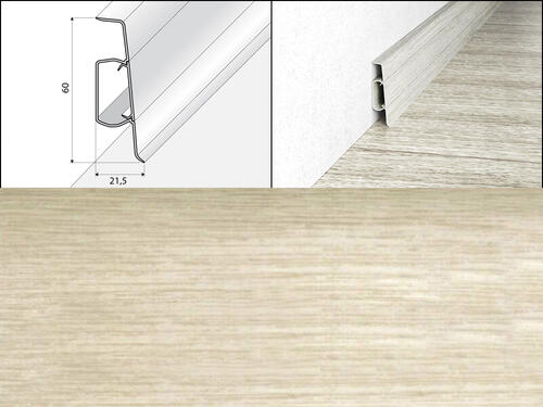 Plastové lišty soklové na podlahy EF006 - 60 x 20 mm, dub bielený