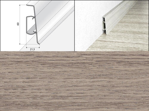Plastové lišty soklové na podlahy EF007 - 60 x 20 mm, dub helsinki