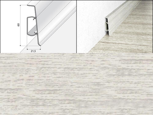 Plastové lišty soklové na podlahy EF012 - 60 x 20 mm, Dub wanilia