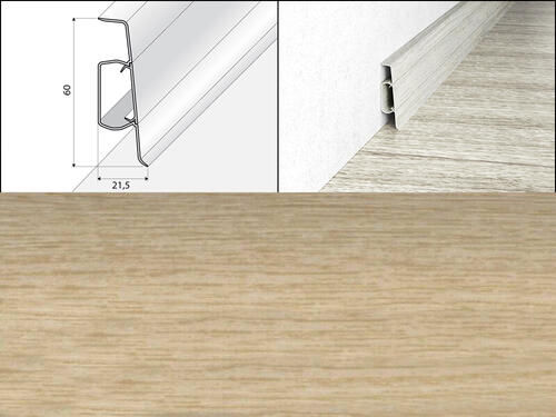 Plastové lišty soklové na podlahy EF014 - 60 x 20 mm, Dub mocca