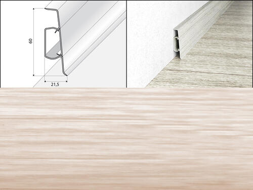 Plastové lišty soklové na podlahy EF013 - 60 x 20 mm, Brest rufa