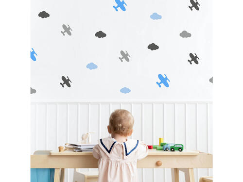 Detská textilná nálepka s motívom lietatiel a oblakov pre chlapcov - 30 x 90 cm