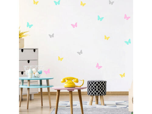 Textilná nálepka do detskej izby - Hravo farebné motýle 30 x 90 cm