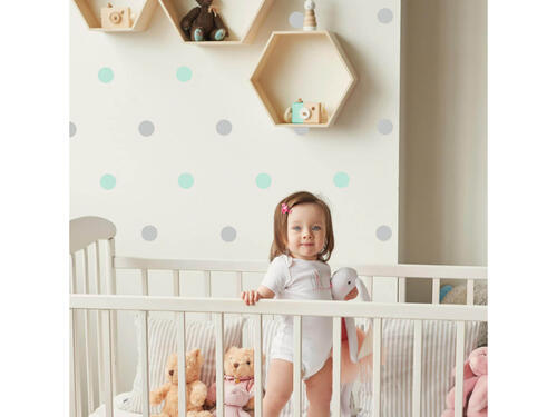 Textilná nálepka do detskej izby - Bodky v metovej a sivej farby 30 x 90 cm