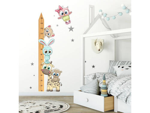 Textilná nálepka do detskej izby - Detský meter so zvieratkami do 150 cm