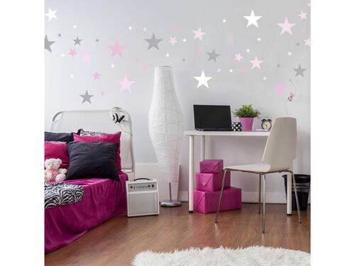 Nálepka pre dievča - Hviezdičky v bielych, ružových a šedých odtieňoch, 100 ks