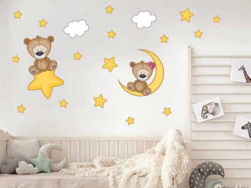 Nálepka pre deti - Hnedý mackovia s hviezdami, 50 x 90 cm