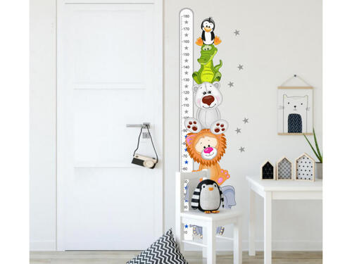Textilná nálepka do detskej izby - Detský meter so zvieratkami do 180 cm