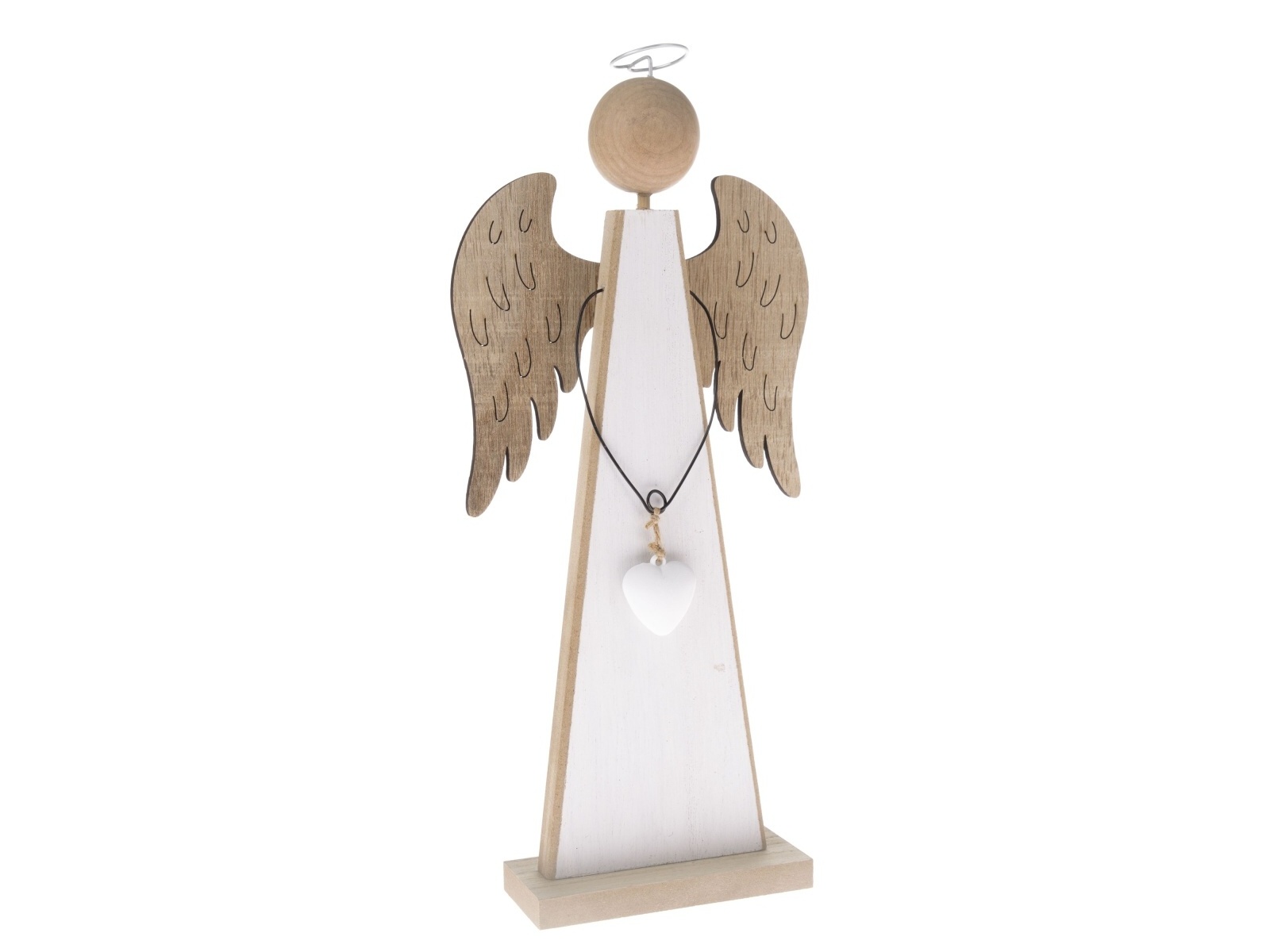 Drevená ozdoba - Anjel so srdcom biely 19 cm