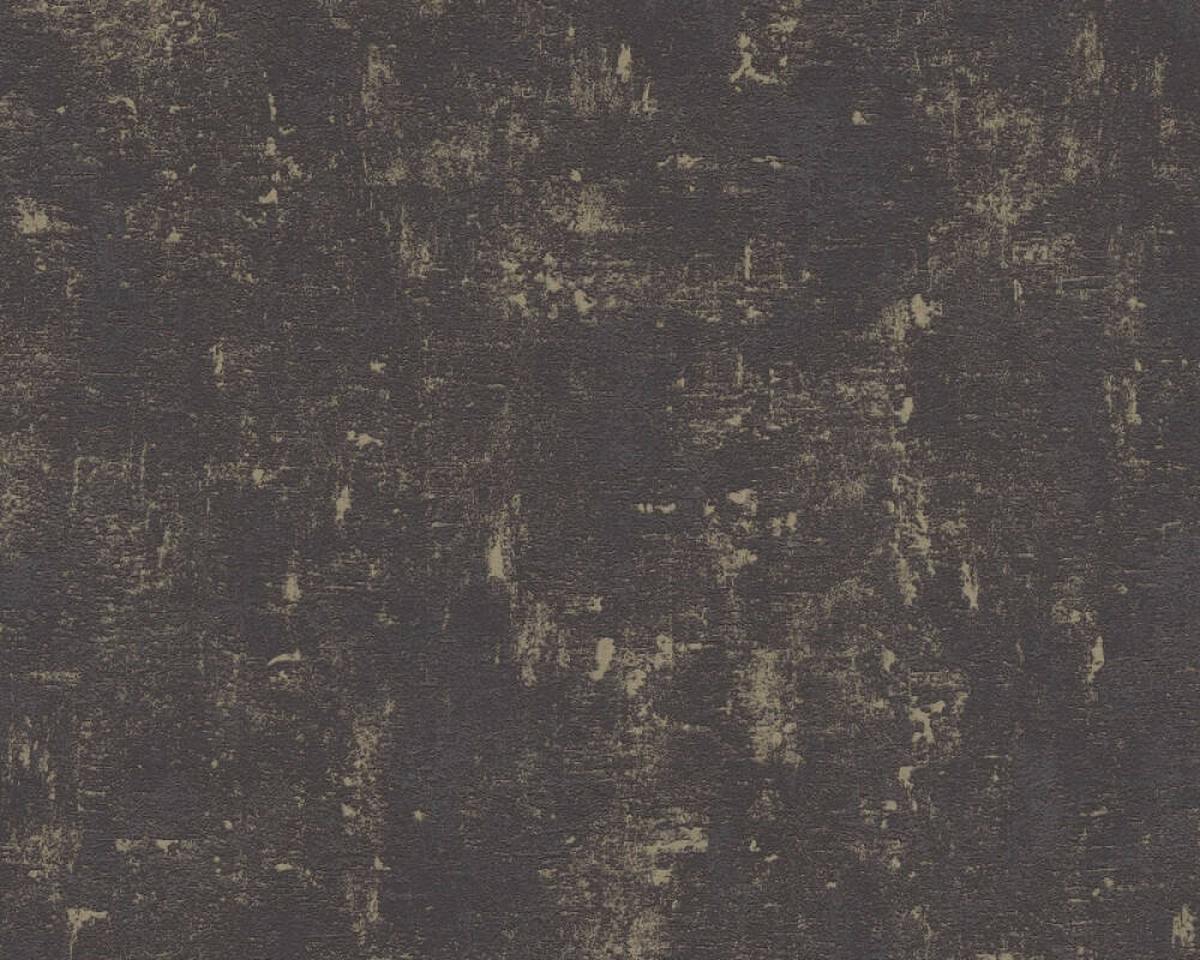 Vliesová tapeta s imitáciou betónu a ušľachtilým leskom v čierno-zlatej farbe