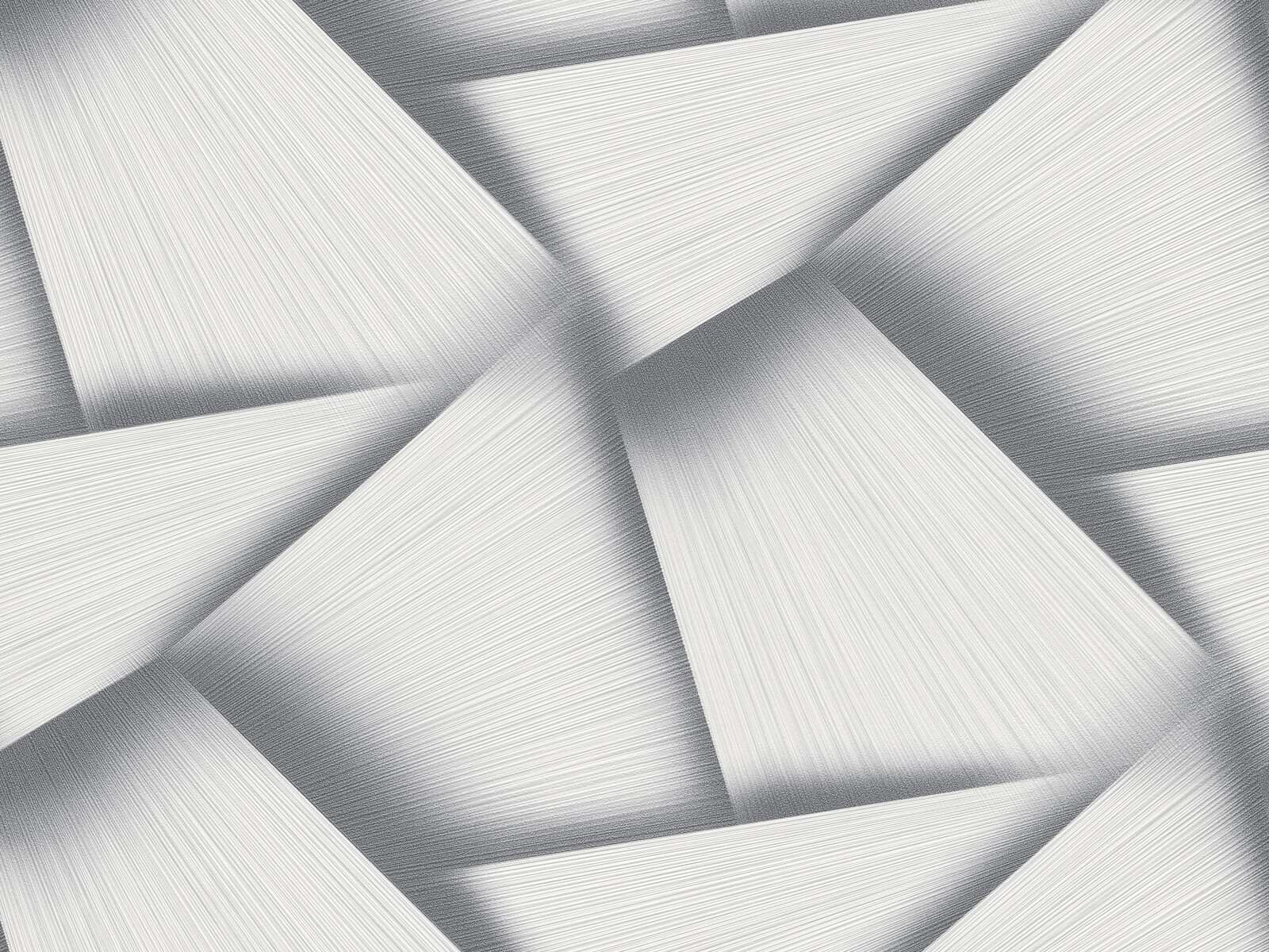 Luxusná tapeta v bielych a šedých tónoch s 3D geometrickým vzorom a extravagantným kovovým efektom, ER-602159