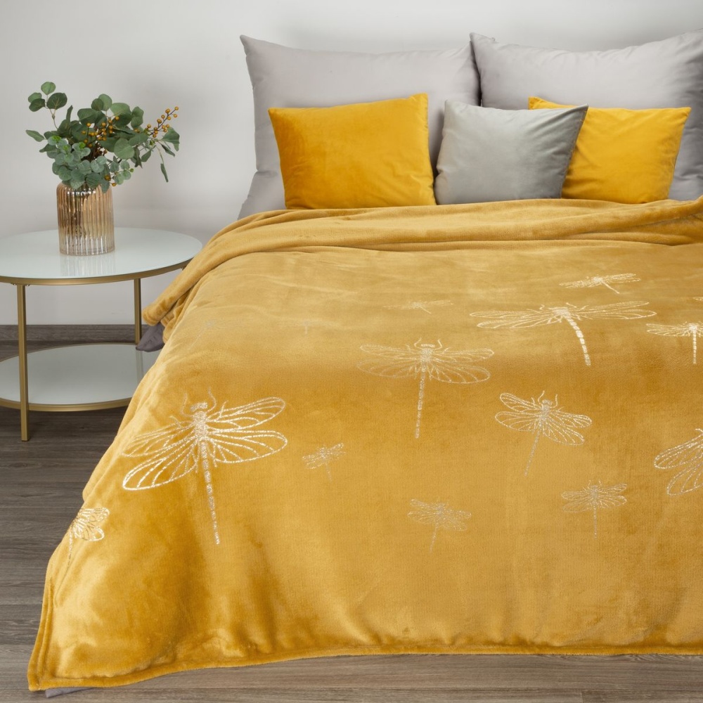 Jednofarebná deka s lesklým vzorom - Lory žltá 150 x 200 cm