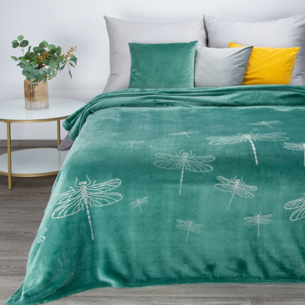 Jednofarebná deka s lesklým vzorom - Lory tyrkysová 150 x 200 cm