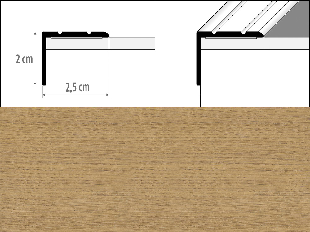 Prechodové lišty A36 šírka 2,5 x 2 cm, dĺžka 270 cm - dub oslo