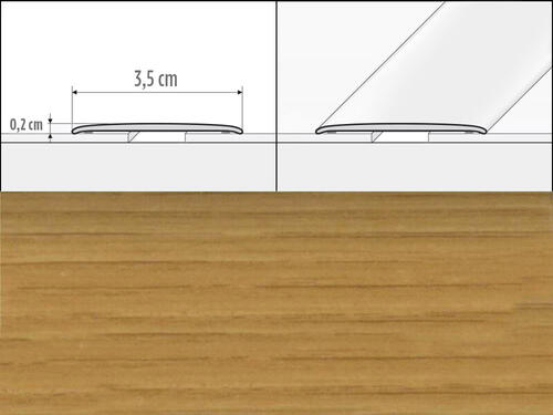 Extra nízka, samolepiaca, prechodová lišta A08 šírka 3,5cm, výška 0,2cm, dub, dĺžka lišty 270 cm